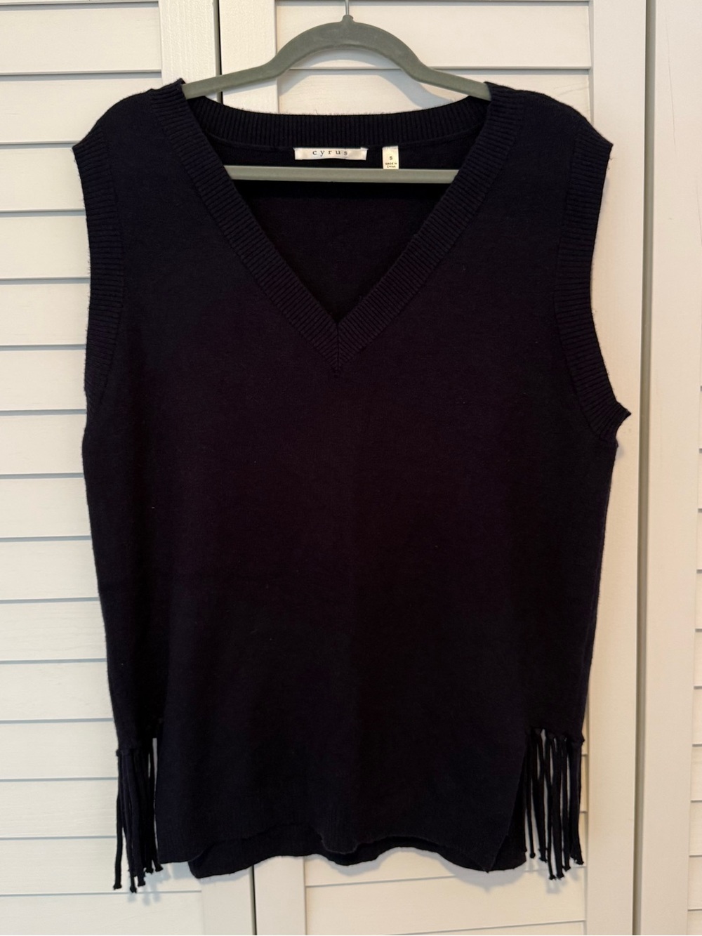 Cyrus Navy V-Neck Knit Fringe sweater vest Fall, Preppy, Winter, Neutral, Office